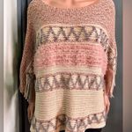 Nostalgia Chenille Fringe Poncho Sweater ONE SIZE Pink Size undefined Photo 4