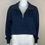 We Wore What  Terry Cropped Half Zip in Dress Blue Photo 1