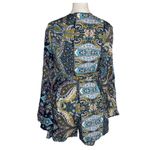 AELSON Women's Boho V Neck Paisley Print Flare Sleeves Romper Concert Sz XL Blue Photo 4