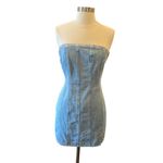 ASOS  Strapless Denim Mini Dress With Slit Hem Photo 1