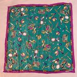 Vintage 100% silk scarf by Cordello. Motif features items from a vanity table. Green Photo 0
