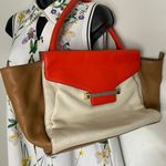 Vince Camuto  Cream Brown Red Leather Shoulder Bag Photo 5