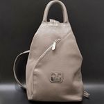 VALENTINA Genuine Italian Pebbled Leather Taupe Sling Backpack Shoulder Bag Gray Photo 0