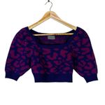 Urban Outfitters Leopard Print Cropped Sweater Womens M Purple Puff Sleeve Y2K Photo 1