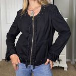 Black faux suede fringe jacket with zipper and studded details Size M Photo 5