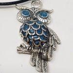 Handmade Owl Pendant Necklace w/ Blue Sparkle Resin Body & Eyes Photo 6