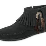 Minnetonka Concho Suede Fringe Moccasin Ankle Boot Black 10 SOUTHWESTERN Shoes Photo 0