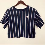 Champion Blue Striped Cropped Basic Round Neck Short Sleeve Logo T-shirt Sz S Photo 1
