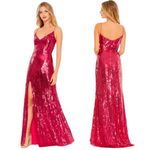 Mac Duggal NEW Sequin Embellished V Neck Sleeveless High Slit Gown Red Pink 8 Photo 0
