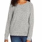 Heather Gray Leopard Print Plush Knit Sweatshirt Size M Photo 0