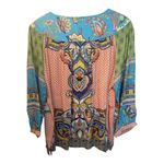 John Mark Mixed Print Peasant Top Multi Large Boho Coastal Western 3/4 Sleeves Photo 3