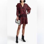 IRO  River Smocked Fil Coupe Mini Dress Women's Size 2‎ Red Blue Silk Blend Print Photo 1