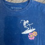 Fifth Sun Women’s XL Blue T-Shirt Short Sleeves Cut Top Skeleton Surfing Floral Photo 1