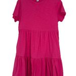 Old Navy Solid Hot Pink Tiered Shirt Dress Short Sleeve Pockets Casual Size S Photo 0