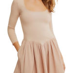 Free People  Onda Dropped waist Long Sleeve Stretch Cotton Dress Square neck Sz L Photo 0