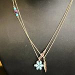 Lucky Brand Necklace Two Strand Feather Teal Silver New Photo 1
