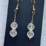 Vintage dangle drop faceted globe pierced earrings. Gold Photo 0