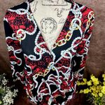 Shavonne Dorsey Chain/Rope Print Asymmetrical Blouse Red/Black L Red Size L Photo 3