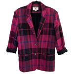 VTG Private Eye Wool Blend Pink Black Blue Plaid Blazer Photo 0