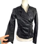 Lucky Brand  Black Soft Lamb Leather Moto Biker Asymmetrical Zip Jacket Size XS Photo 5