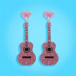 Sparkle with style: Pink guitar glitter‎ acrylic earrings Photo 9
