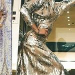 ZARA Silver Sequin Maxi Dress Dolman Long Sleeve Metallic Blogger Fave Small Photo 5