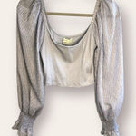 Urban Outfitters  Long Sleeve Textured Puff Sleeve Crop Top – Dusty Blue - Size M Photo 0