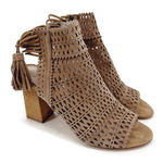 Jeffrey Campbell Ottawa Taupe Suede Sandal Block Heel Open Toe Bootie Tassel 9 Photo 0