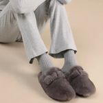 Steve Madden ‎ Bohan Faux Fur Buckle Mule Slides Slippers Grey NEW Size 6.5 Photo 0