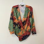 ZARA Body Suit Womens Large Black Geometric Trafaluc Deep V Stretchy Xx1377 Photo 2