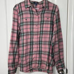CHAPS EUC  women's green pink soft plaid button front flannel shirt cotton XL Photo 0