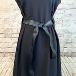 Calvin Klein Fit and Flare Black Midi Dress Leather Belt Cap Sleeves Women’s 6 Photo 0