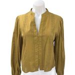 ZARA Olive Green Long Sleeve Embroidered Eyelet V Neck Button Up Blouse Top Sz M Photo 0