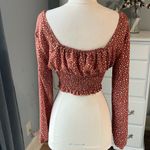 Romwe Romantic Peasant Crop Top Long Sleeve Rust Smocked Womens XS Photo 5