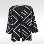 Misook  L Round Neck Knit Jacket Cardigan Green Black Contrast Trim Geometric Photo 3