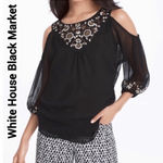 White House | Black Market Black Floral Embroidered Cold Shoulder Top XS NWT Photo 0