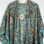 Boho Kimono‎ Cardigan Womens One Size Green Hippie Paisley Floral Cover Up Swim Size L Photo 3