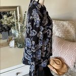 White House | Black Market WHBM black blue paisley Boho western semi sheer button down shirt 8 Photo 7