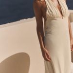 ZARA  Elegant Cream Halter plunge Neck Dress scarf maxi evening cocktail party  Photo 6