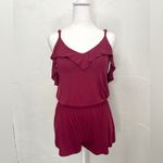 Aeropostale  Solid Ruffled Cold-Shoulder Romper Photo 1