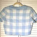 H&M size zmefium Blue and White plaid Knit cropped top sweater short sleeve Photo 7