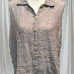 Flax ‎ by Jeanne Engelhart Womens Gray  Sleeveless 100% Linen Button Shirt Small Photo 0