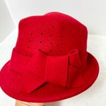 Midnight Velvet 100% Wool Fedora Red Hat with Bow Photo 0