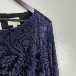 ECI ‎ Velvet Burnout Blouse Top Long Sleeve Damask Print Keyhole Back Bell Sleeve Photo 3