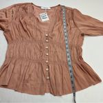 frame denim Frame Shirred V-Neck Blouse Pink Clay Women Size Medium Romantic Buttons Top NEW Photo 8
