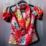Alexia Admor  cold shoulder peplum pink floral top. Size small. Puff cap sleeves Photo 0