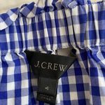 J.Crew  blue gingham plaid off the shoulder blouse sz 4 Photo 6
