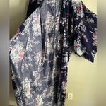 Vintage Japanese Cotton Kimono Navy Floral Pagoda Print Made in Japan Blue Size L Photo 6