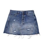 Free People  We The Free Mini Skirt Womens 27 Denim Distressed Frayed Button Fly Photo 1