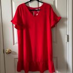 She & Sky  Womens Red V-Neck Ruffle Sleeve Sisterhood Lined Dress Size Large NWT Photo 9
